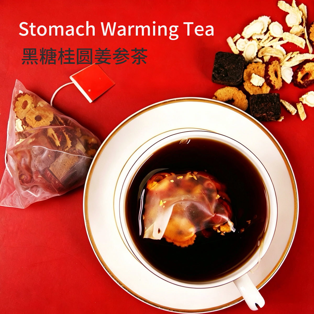 Stomach Warming Tea Bags – Soothes Cold Stomach & Warms the Body – Formulated with Ginseng, Dried Ginger & Longan – Naturally Caffeine-Free – Wellness Tea