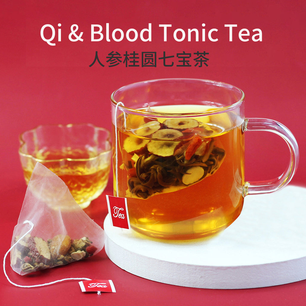 Qi & Blood Tonic Tea Bags – Nourishes Blood, Boosts Energy & Vitality – Formulated with Ginseng, Longan & 7 Medicinal & Edible Herbs – Smooth, Sweet & Mellow – Wellness Tea